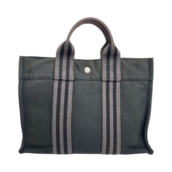 Hermès Fourre Tout PM Gray Canvas Tote Bag with Zip Pocket and Snap Closure - Picture 1 of 16